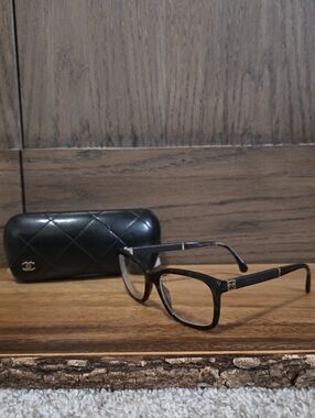 CHANEL Black Rectangular Logo Glasses